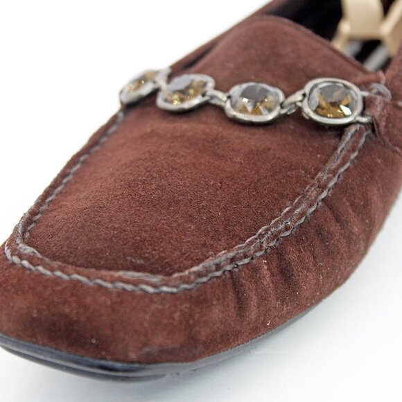 Stuart Weitzman Brown Suede Rhinestone Driving Moccasins: Size 11 M - Picture 3 of 8